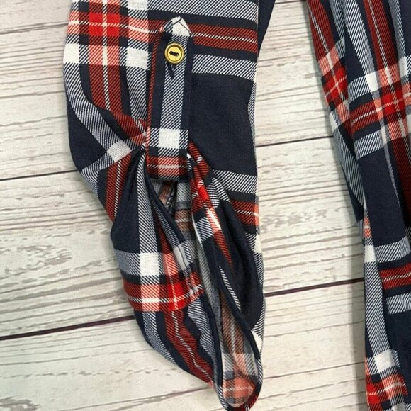 Always Indigo Half Zip Plaid Blouse XL - Picture 3 of 10